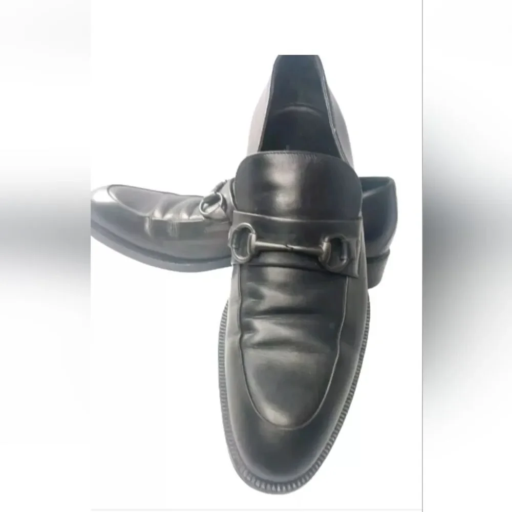 GUCCI Black Leather Horsebit Loafers Men's Shoes Size 8.5 D